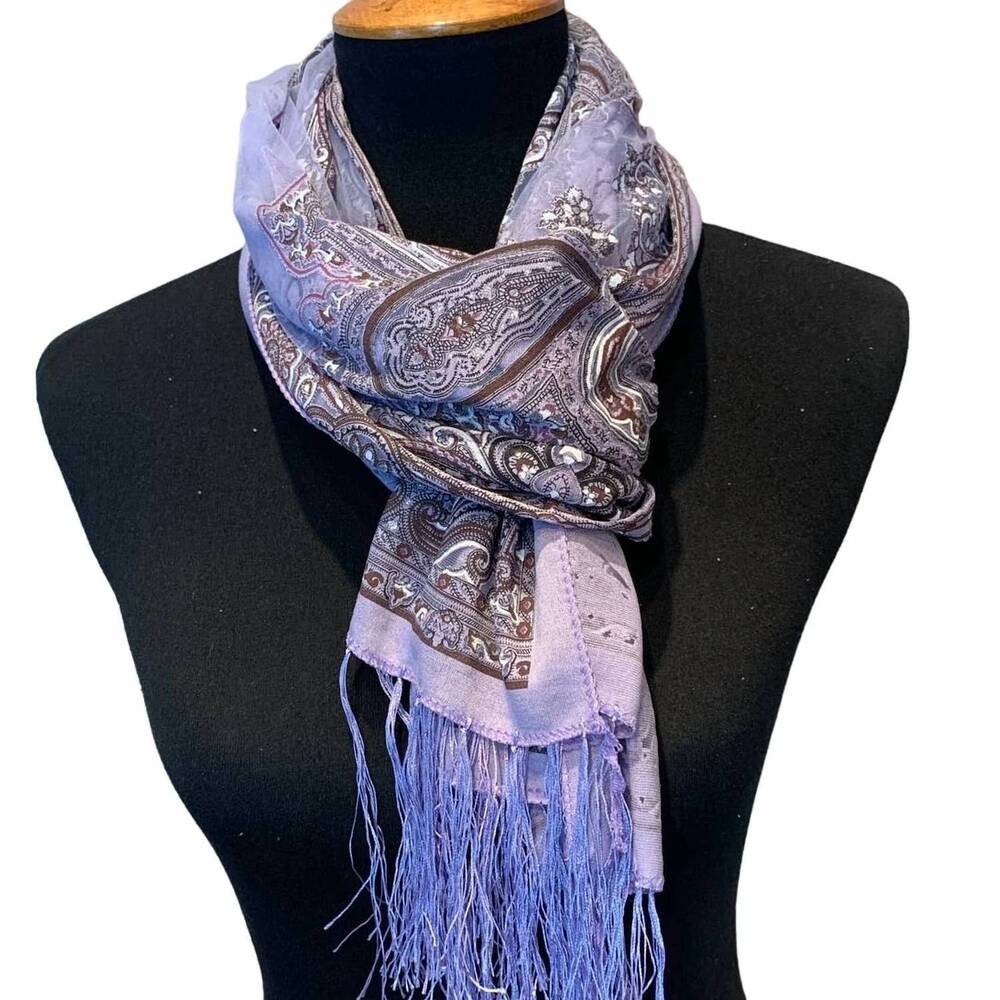 NEW MUST HAVES BY PAULA women's floral paisley silver glitter fringed sheer ligh